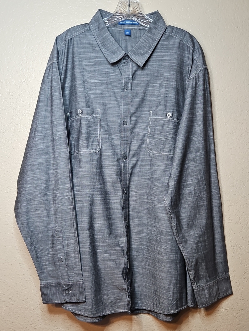 Port Authority Men's Gray Chambray Button-Down Work Shirt  - New No Tags